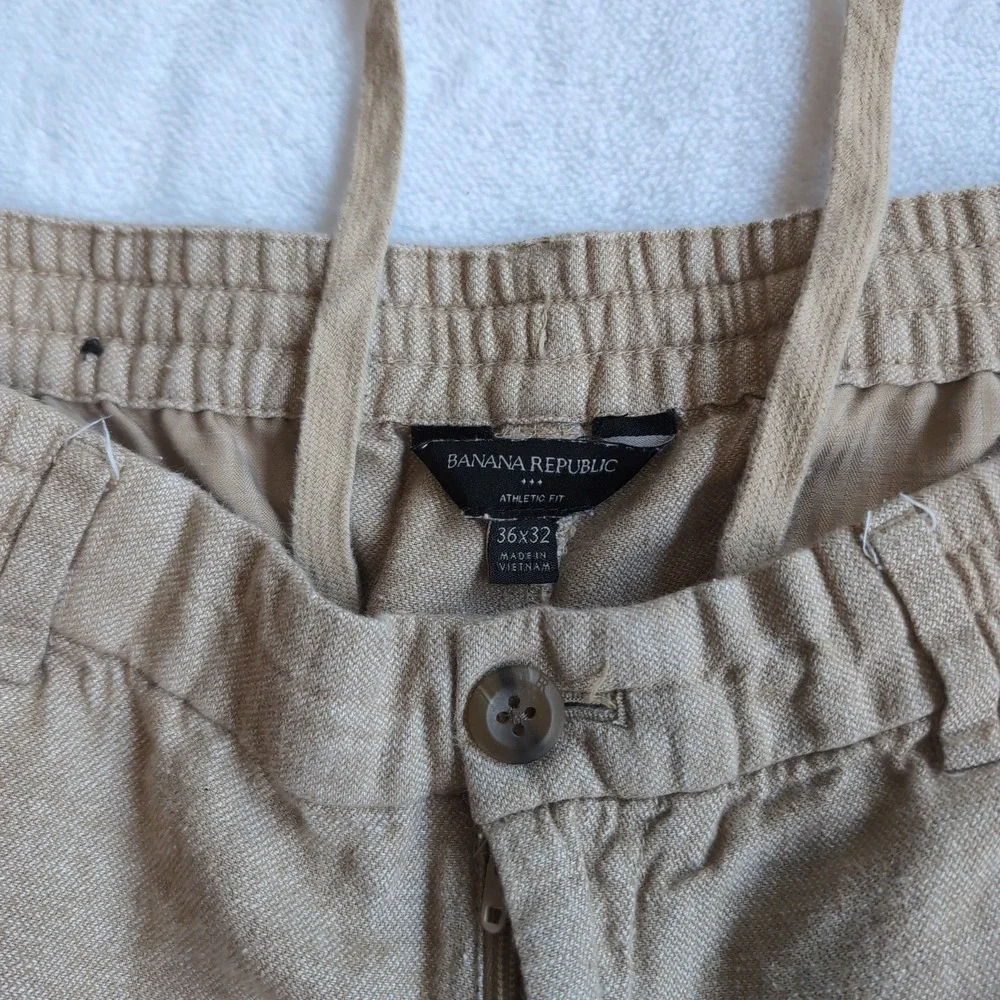 Banana Republic Pants Men 36x32* Tan Linen Cotton Blend Athletic Fit Lightweight